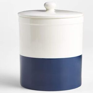New! Crate&Barrel Large Ceramic Canister in Navy Blu with Lid